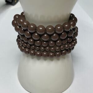 set of 5 dark brown beaded bracelets plastic pull on stretch style jewelry